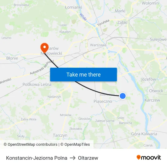 Konstancin-Jeziorna Polna to Oltarzew map