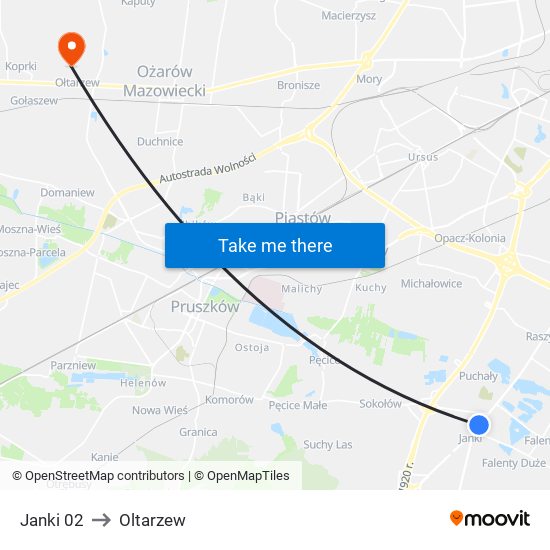 Janki to Oltarzew map