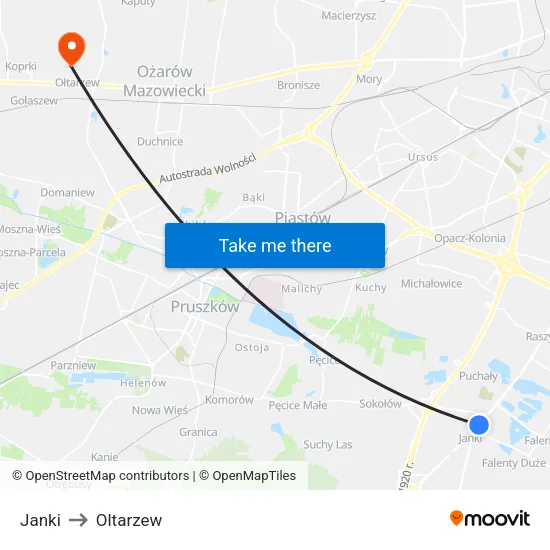 Janki to Oltarzew map