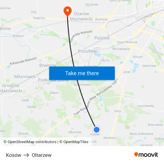 Kosów to Oltarzew map