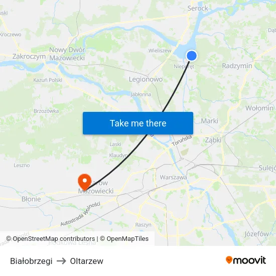 Białobrzegi to Oltarzew map