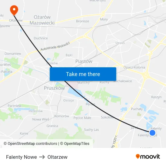 Falenty Nowe to Oltarzew map