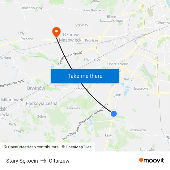 Stary Sękocin to Oltarzew map