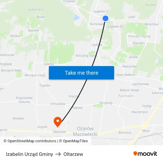 Izabelin Urząd Gminy to Oltarzew map