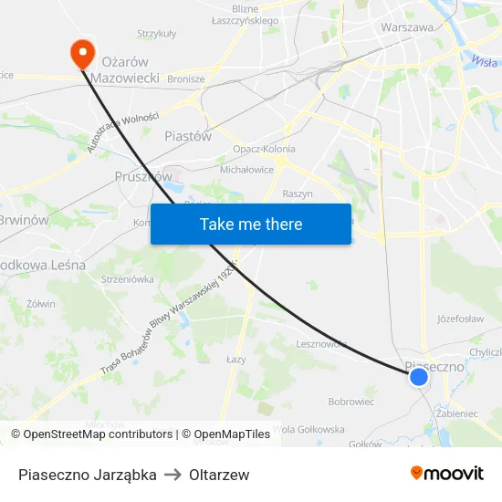 Piaseczno Jarząbka to Oltarzew map