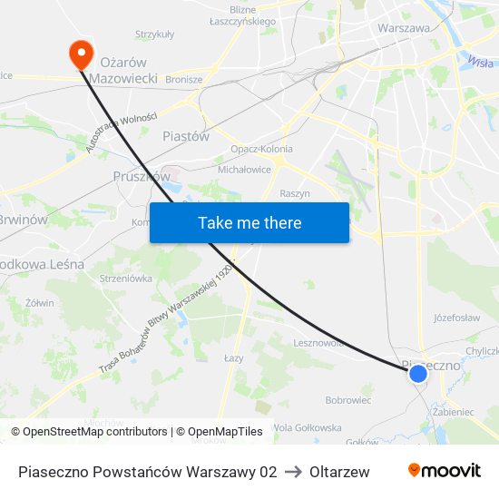 Piaseczno Powstańców Warszawy 02 to Oltarzew map