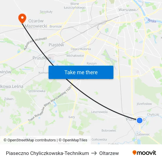 Piaseczno Chyliczkowska - Technikum to Oltarzew map