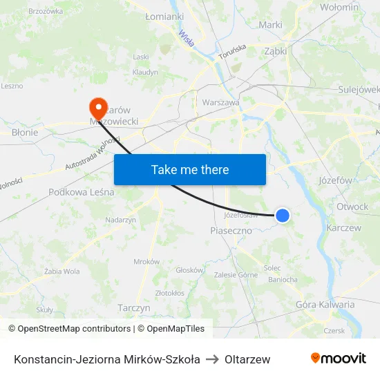 Konstancin-Jeziorna Mirków - Szkoła to Oltarzew map