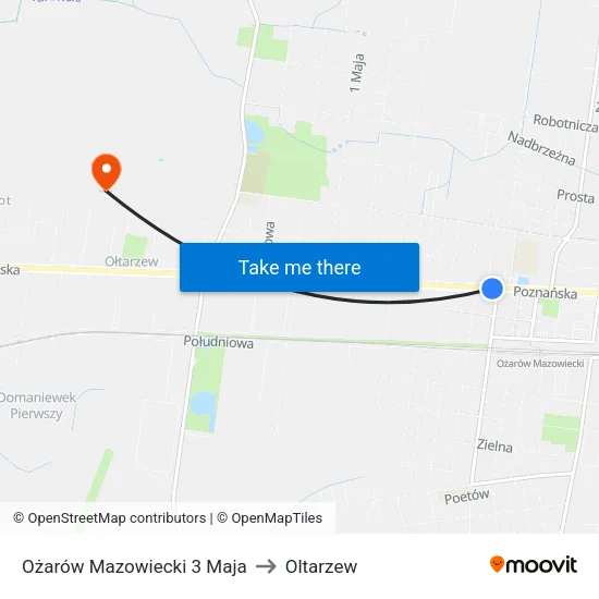 Ożarów Mazowiecki 3 Maja to Oltarzew map