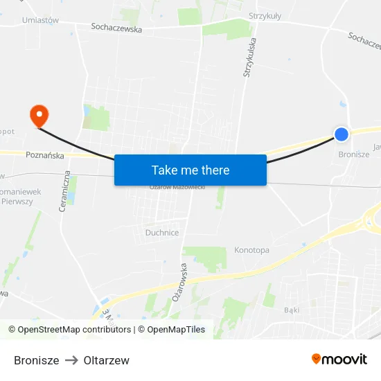 Bronisze to Oltarzew map