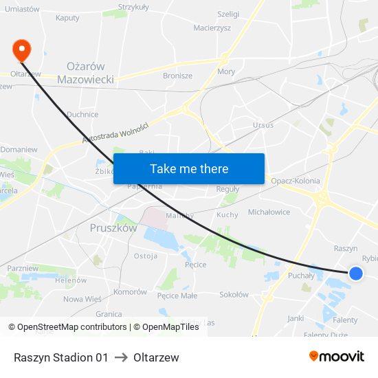 Raszyn Stadion to Oltarzew map