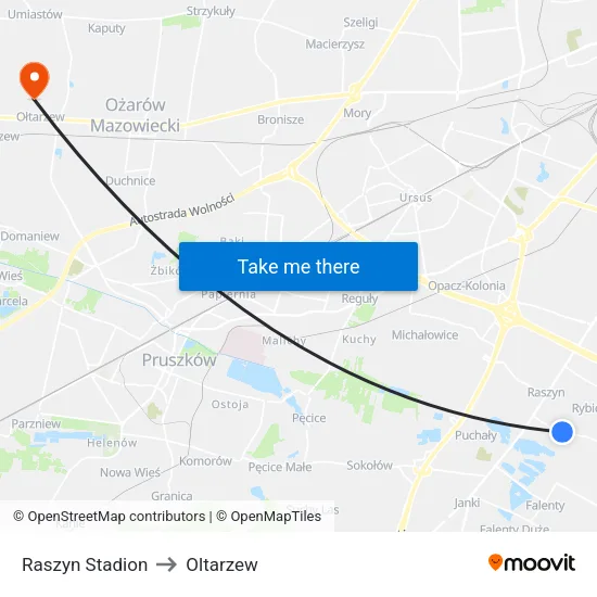 Raszyn Stadion to Oltarzew map