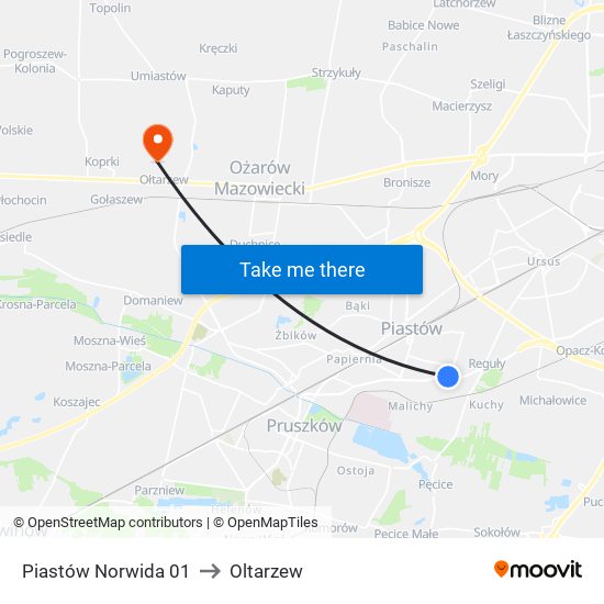 Piastów Norwida 01 to Oltarzew map