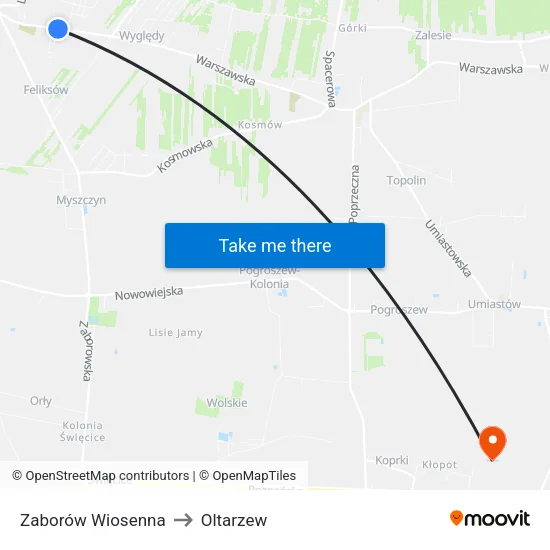 Zaborów Wiosenna to Oltarzew map