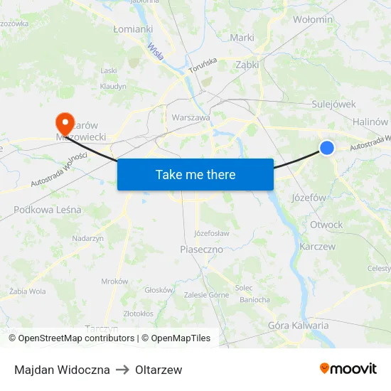 Majdan Widoczna to Oltarzew map