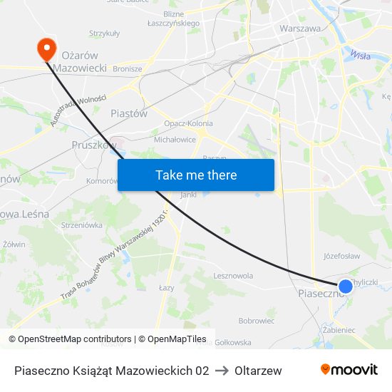 Piaseczno Książąt Mazowieckich 02 to Oltarzew map