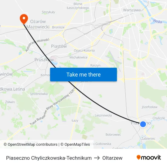 Piaseczno Chyliczkowska - Technikum to Oltarzew map