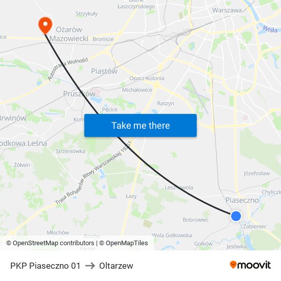 PKP Piaseczno 01 to Oltarzew map