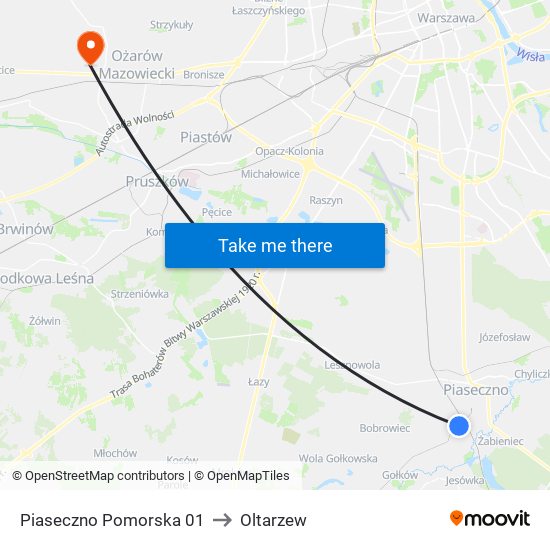 Piaseczno Pomorska 01 to Oltarzew map