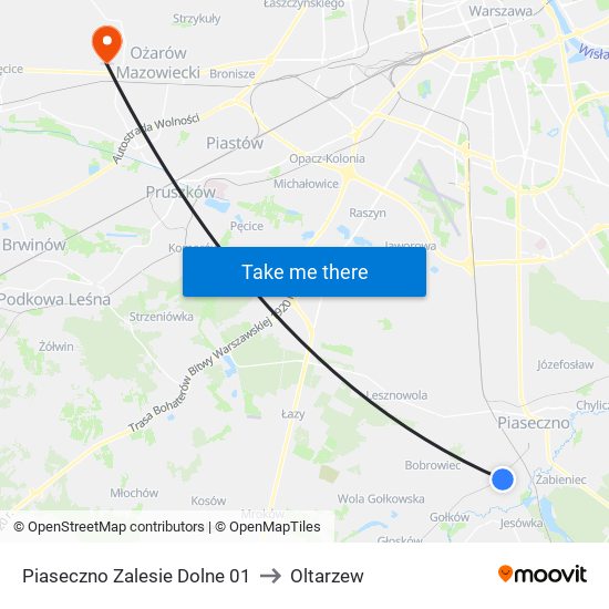 Piaseczno Zalesie Dolne to Oltarzew map