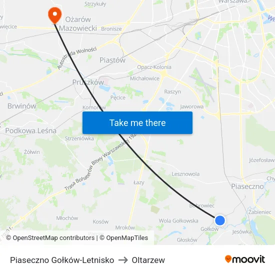 Piaseczno Gołków - Letnisko to Oltarzew map