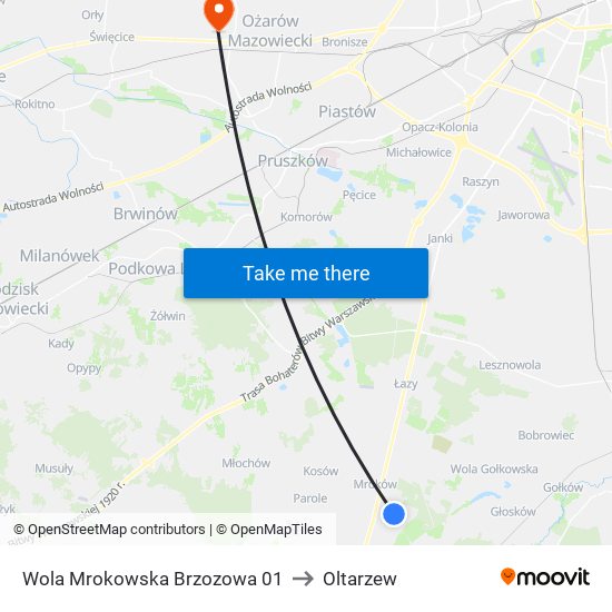 Warszawianka Brzozowa to Oltarzew map