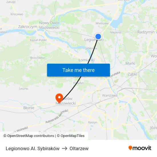 Legionowo Al. Sybiraków to Oltarzew map