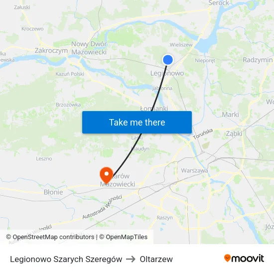 Legionowo Szarych Szeregów to Oltarzew map