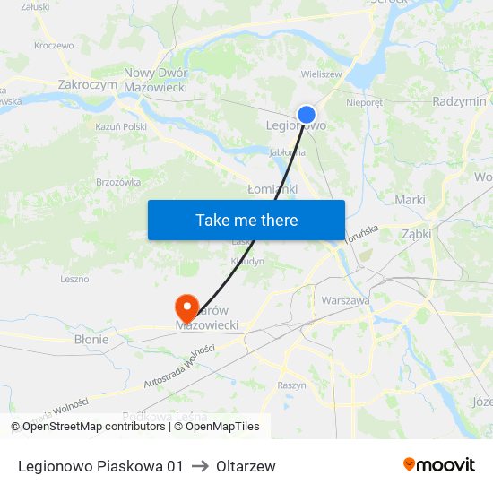 Legionowo Piaskowa 01 to Oltarzew map