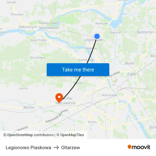 Legionowo Piaskowa to Oltarzew map