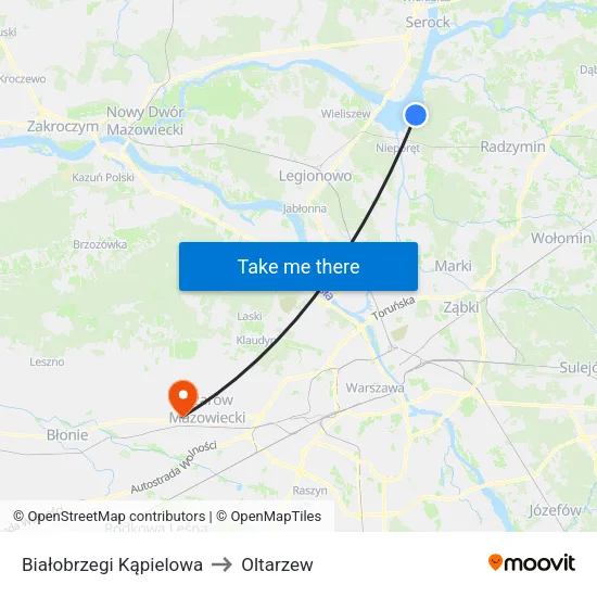 Białobrzegi Kąpielowa to Oltarzew map