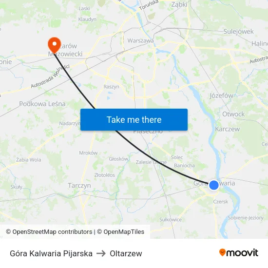 Góra Kalwaria Pijarska to Oltarzew map