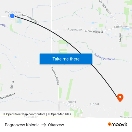 Pogroszew Kolonia to Oltarzew map