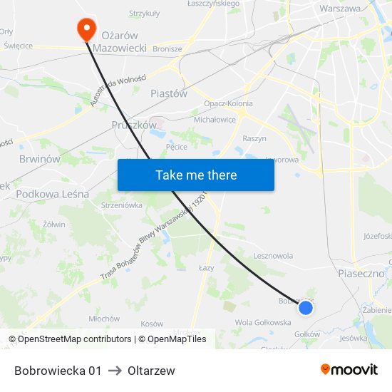 Bobrowiecka 01 to Oltarzew map