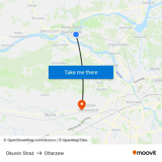 Okunin Straż to Oltarzew map