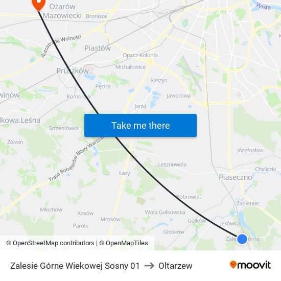 Zalesie Górne Wiekowej Sosny 01 to Oltarzew map