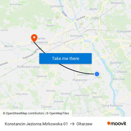 Konstancin-Jeziorna Mirkowska 01 to Oltarzew map