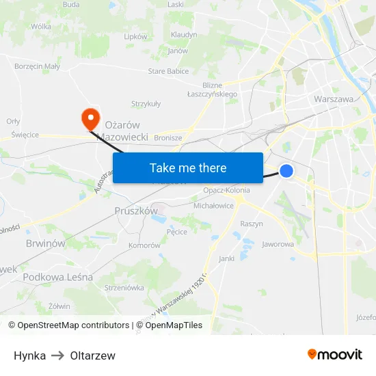Hynka to Oltarzew map