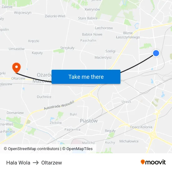 Hala Wola to Oltarzew map