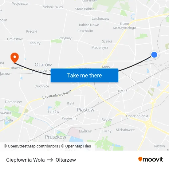 Ciepłownia Wola to Oltarzew map
