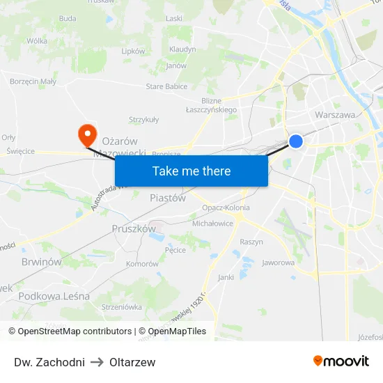 Dw. Zachodni to Oltarzew map