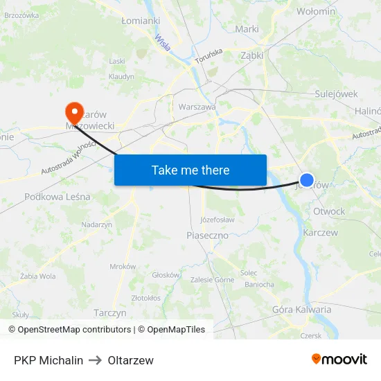 PKP Michalin to Oltarzew map