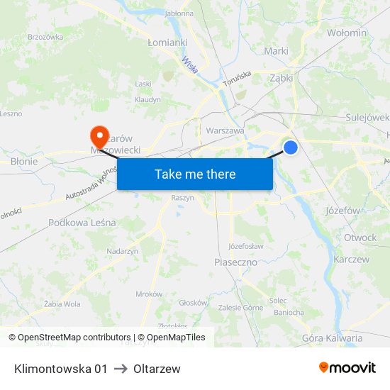 Klimontowska 01 to Oltarzew map