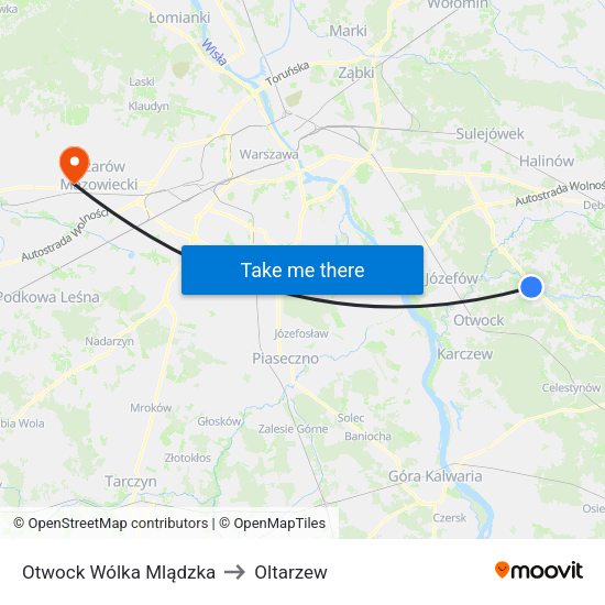 Otwock Wólka Mlądzka to Oltarzew map