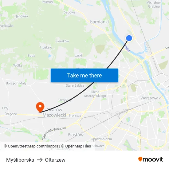 Myśliborska to Oltarzew map