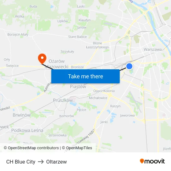 CH Blue City to Oltarzew map