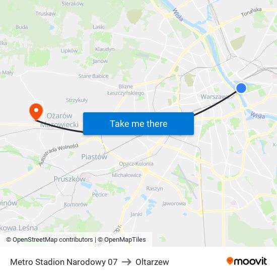 Metro Stadion Narodowy 07 to Oltarzew map