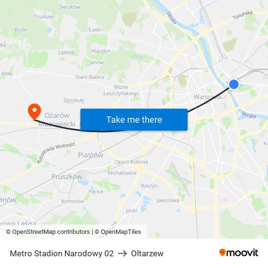 Metro Stadion Narodowy to Oltarzew map