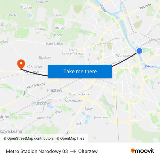 Metro Stadion Narodowy 03 to Oltarzew map