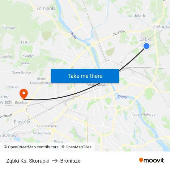 Ząbki Ks. Skorupki to Bronisze map